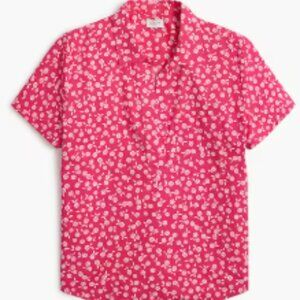 Jcrew pink floral short-sleeve poplin popover top